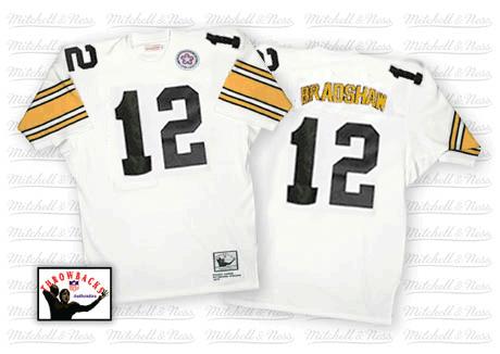 Men's Authentic Terry Bradshaw Mitchell and Ness Jersey White Road - #12 Throwback NFL Pittsburgh Steelers